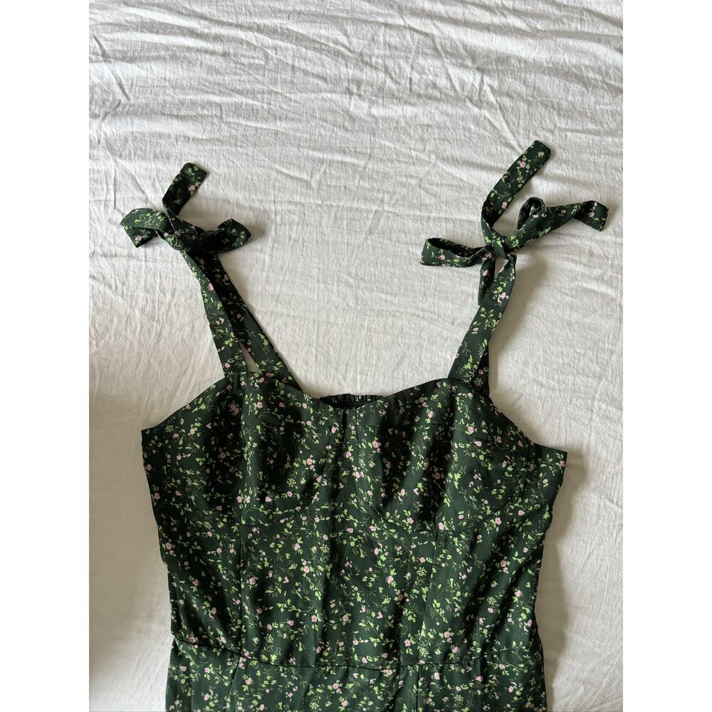 RIHOAS Dark Green Floral Midi Dress with Tie Straps